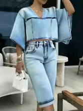Bluzka Denim Batwing V-Neck